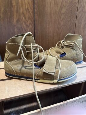 Tan Suede Lace-Up Boots with Strap